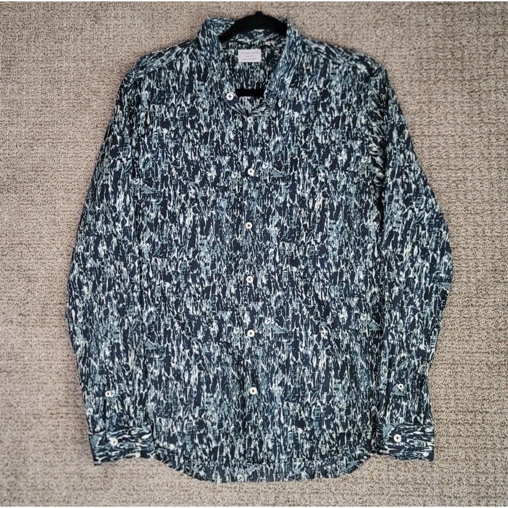 7 Diamonds Men's Large Made‎ Well Cotton Button Down Long Sleeve Shirt Graphic